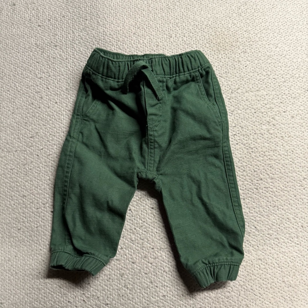 Tea Collection Kids Green Pull On Jogger Pants 100% Cotton 3-6 Months EUC